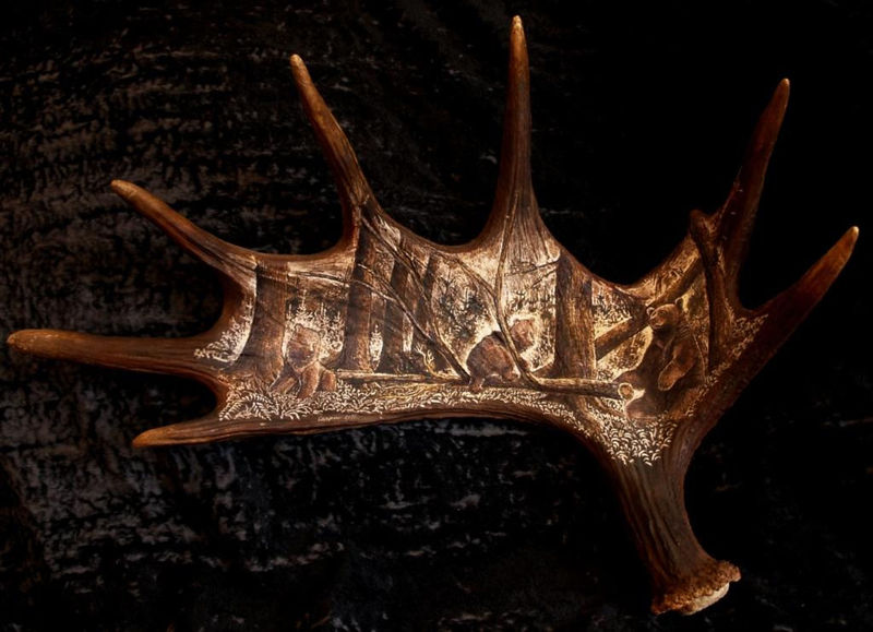 rytiny-397 Medvědí rodinka na losím parohu